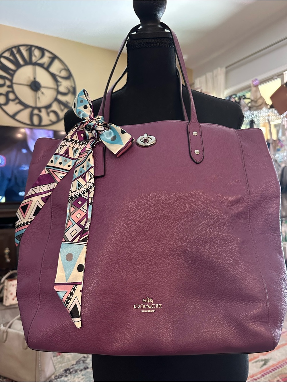 COACH Town Tote Purple Pebbled Leather Tote - Picture 4 of 15